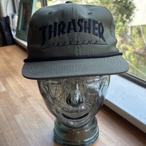 Thrasher Olive Green Rope-Trim Snapback Hat with Black Logo